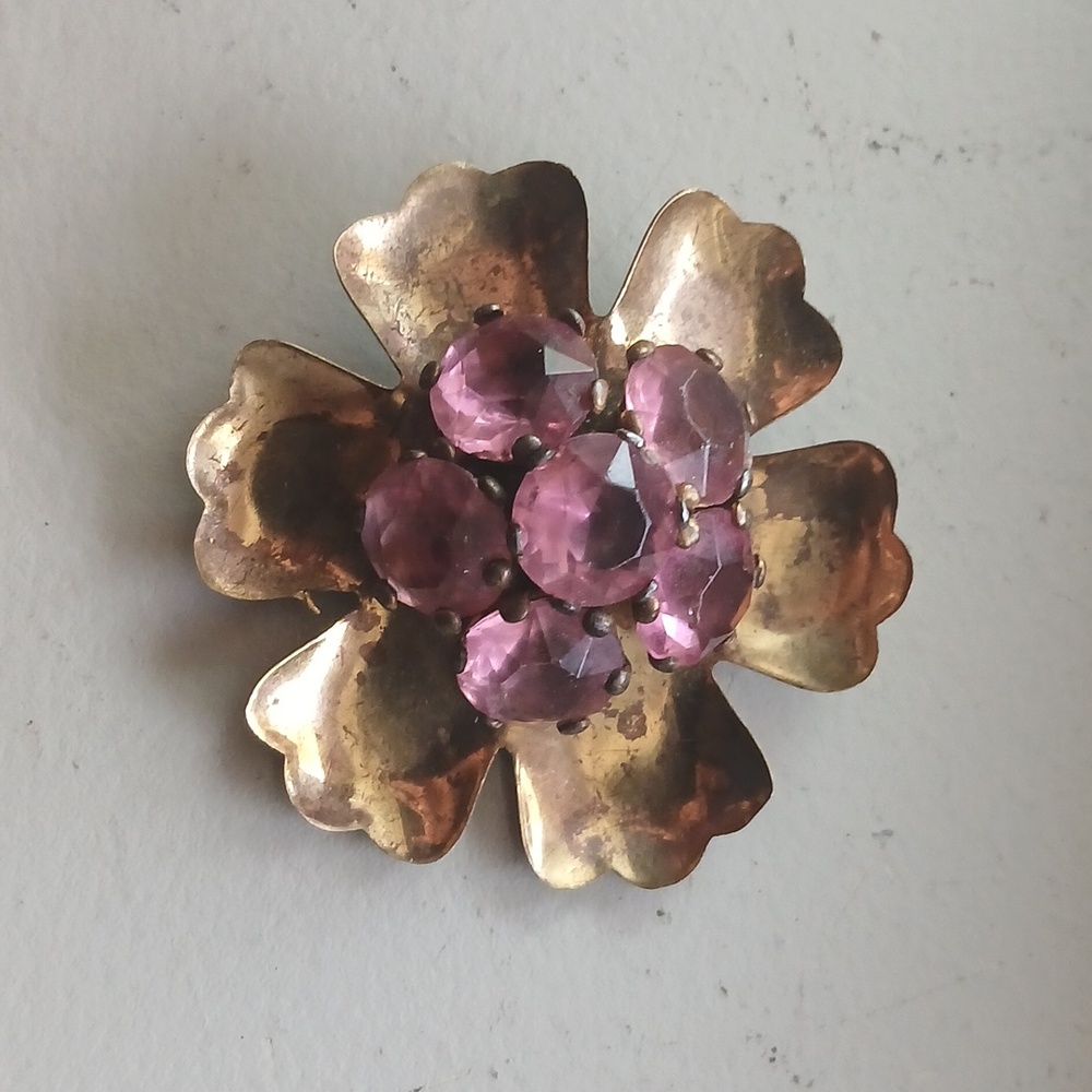 Pink Bling! Vintage Antique Brooch Rhinestones Set 3D Beautiful